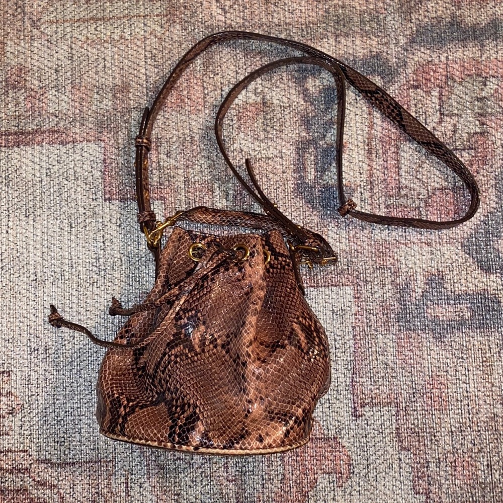 Snakeskin tan satchel bag cross body strap